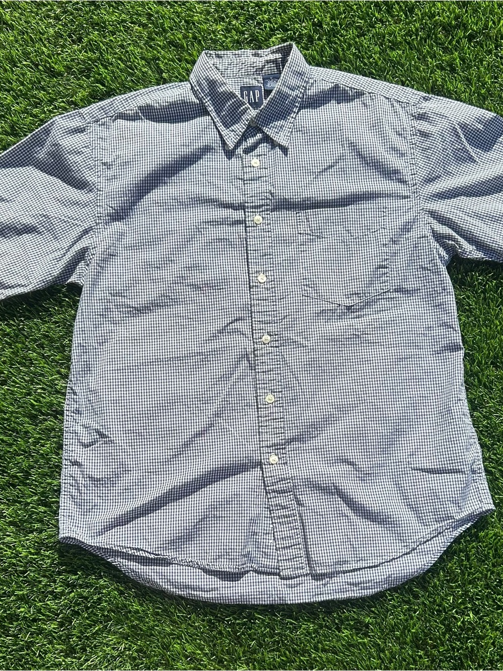 GAP Men's Small Blue Check Button-Down Shirt